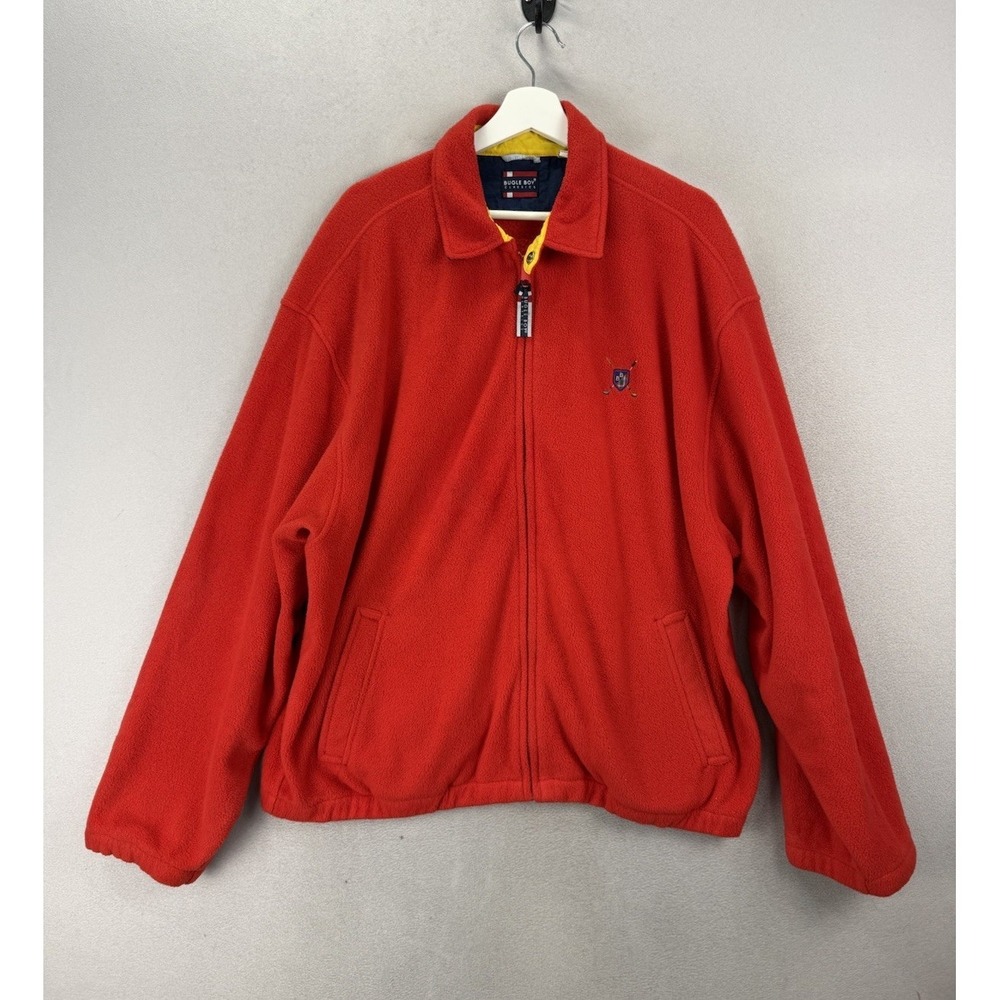 Vintage Bugle Boy Fleece Jacket Men's Sz XL Red Full Zip Embroidered Logo Coat